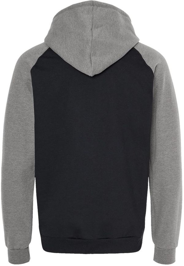 Am image of a Custom King Fashion Fleece Raglan Hooded Sweatshirt in Black/Grey Heather!