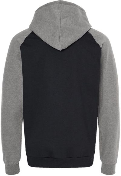Am image of a Custom King Fashion Fleece Raglan Hooded Sweatshirt in Black/Grey Heather!