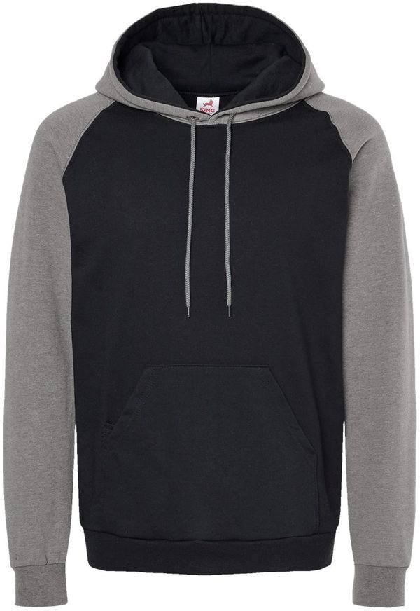 Am image of a Custom King Fashion Fleece Raglan Hooded Sweatshirt in Black/Grey Heather!