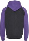 Am image of a Custom King Fashion Fleece Raglan Hooded Sweatshirt in Dark Charcoal/Heather Purple!
