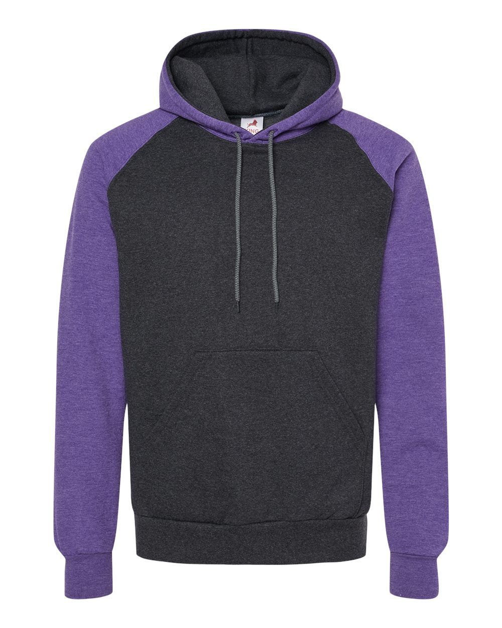 King Fashion Fleece Raglan Hooded Sweatshirt in Dark Charcoal/Heather Purple