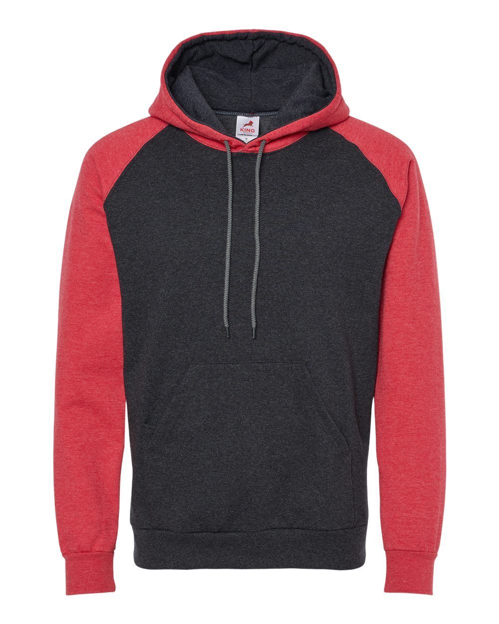 King Fashion Fleece Raglan Hooded Sweatshirt in Dark Charcoal/ Heather Red
