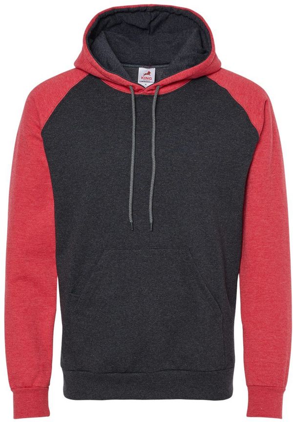 Am image of a Custom King Fashion Fleece Raglan Hooded Sweatshirt in Dark Charcoal/ Heather Red!