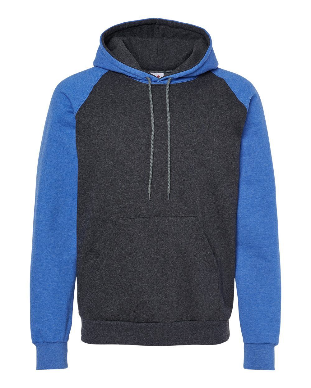 King Fashion Fleece Raglan Hooded Sweatshirt in Dark Charcoal/ Heather Royal