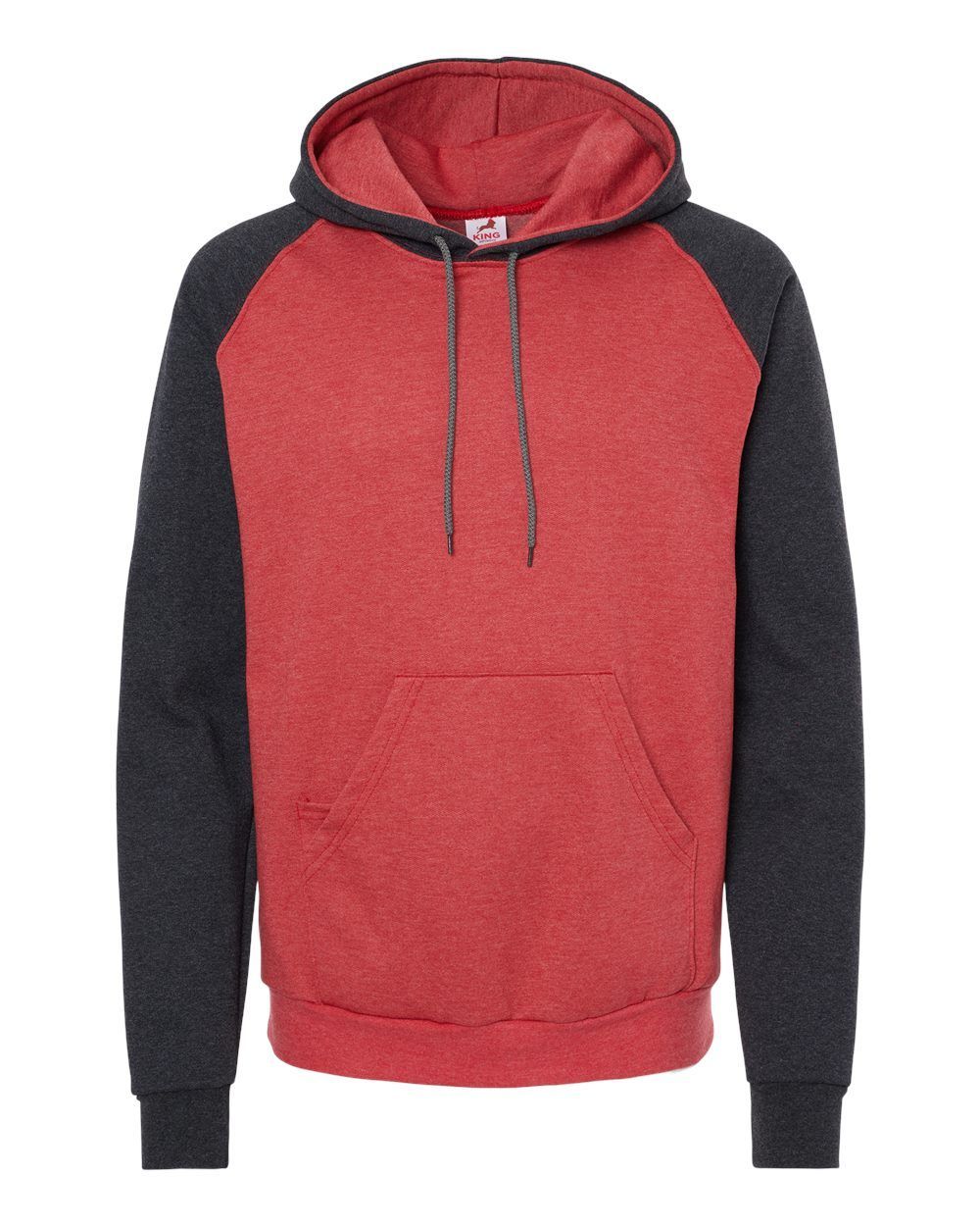 King Fashion Fleece Raglan Hooded Sweatshirt in Heather Red/ Dark Charcoal