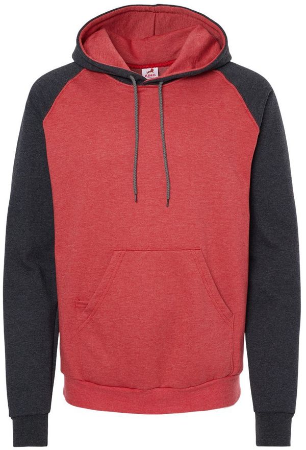Am image of a Custom King Fashion Fleece Raglan Hooded Sweatshirt in Heather Red/ Dark Charcoal!
