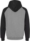 Am image of a Custom King FashionFleece Raglan Hooded Full Zip Sweatshirt in Grey Heather/ Black!