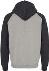 Am image of a Custom King FashionFleece Raglan Hooded Full Zip Sweatshirt in Grey Heather/ Dark Charcoal!