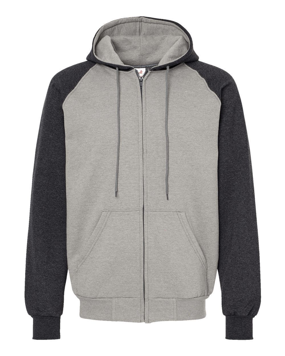 King FashionFleece Raglan Hooded Full Zip Sweatshirt in Grey Heather/ Dark Charcoal