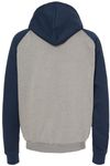 Am image of a Custom King FashionFleece Raglan Hooded Full Zip Sweatshirt in Grey Heather/ Heather Navy!