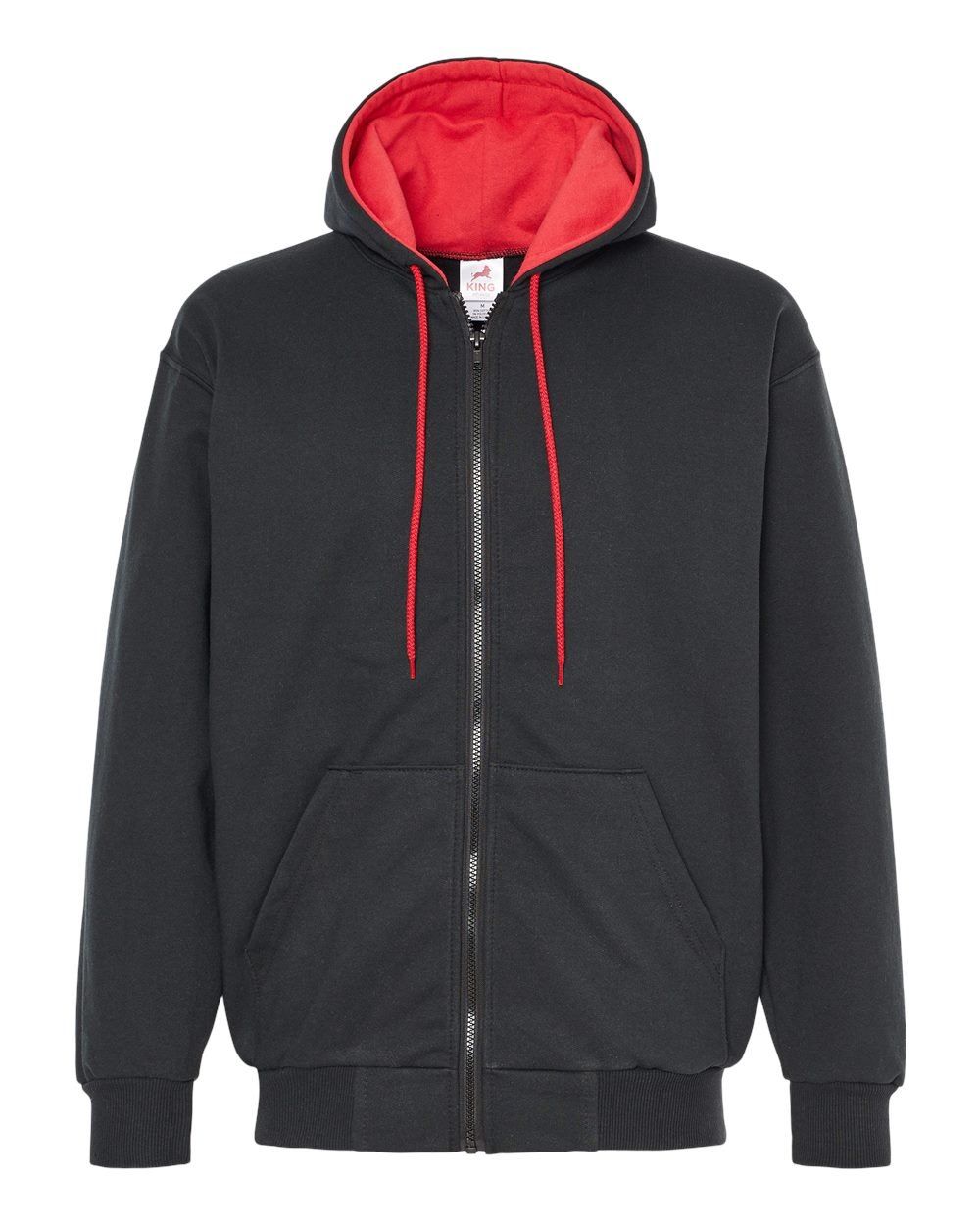 King Fashion Full Zip Hooded Sweatshirt in Black/Red