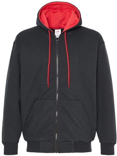 Am image of a Custom King Fashion Full Zip Hooded Sweatshirt in Black/Red!