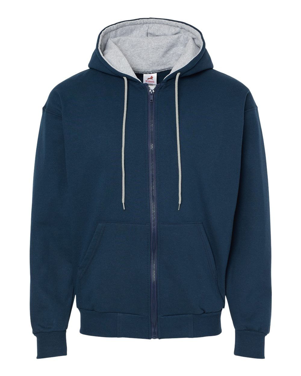 King Fashion Full Zip Hooded Sweatshirt in Navy/Sport Grey