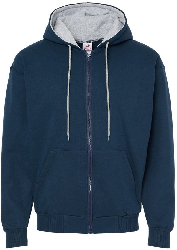 Am image of a Custom King Fashion Full Zip Hooded Sweatshirt in Navy/Sport Grey!