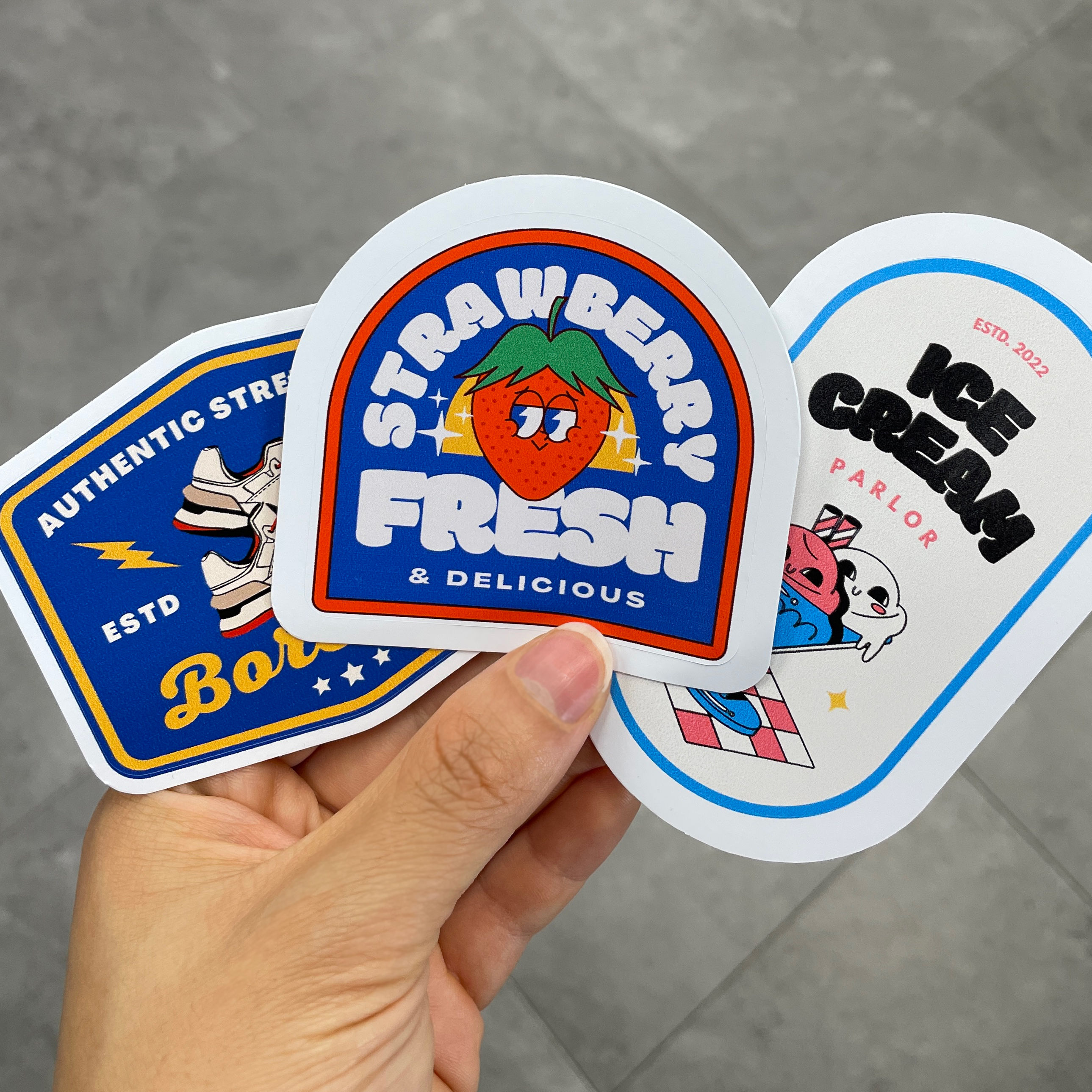 An image of colorful stickers we printed!