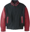 Am image of a Custom Graduate Melton and Cowhide Jacket in Black/Red!
