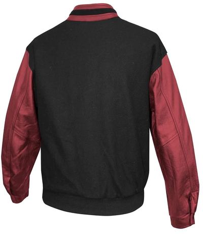 Am image of a Custom Graduate Melton and Cowhide Jacket in Black/Red!