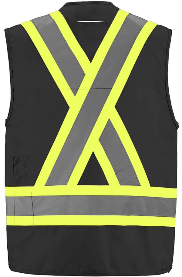 Am image of a Custom CX2 High Vis Surveyor Safety Vest in Black!