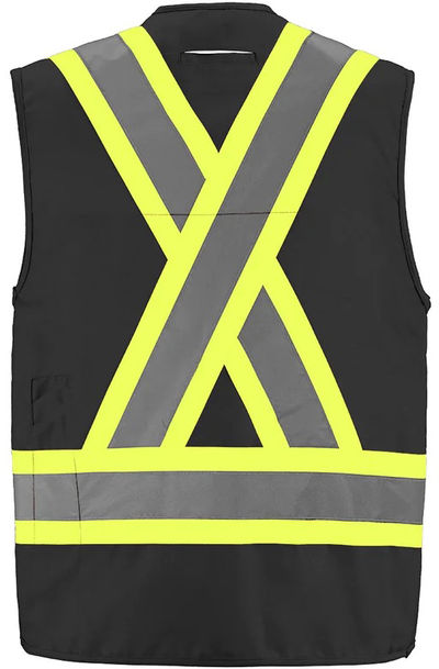 Am image of a Custom CX2 High Vis Surveyor Safety Vest in Black!