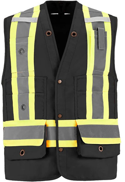 Am image of a Custom CX2 High Vis Surveyor Safety Vest in Black!