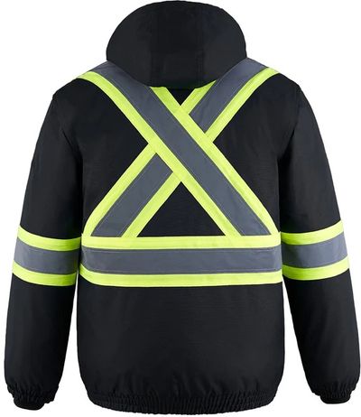 Am image of a Custom CX2 Peterbuilt 3 in 1 Hi Vis Bomber Jacket in Black!