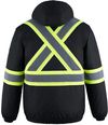 Am image of a Custom CX2 Peterbuilt 3 in 1 Hi Vis Bomber Jacket in Black!