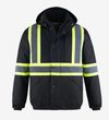 Am image of a Custom CX2 Peterbuilt 3 in 1 Hi Vis Bomber Jacket in Black!