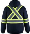 Am image of a Custom CX2 Peterbuilt 3 in 1 Hi Vis Bomber Jacket in Navy!