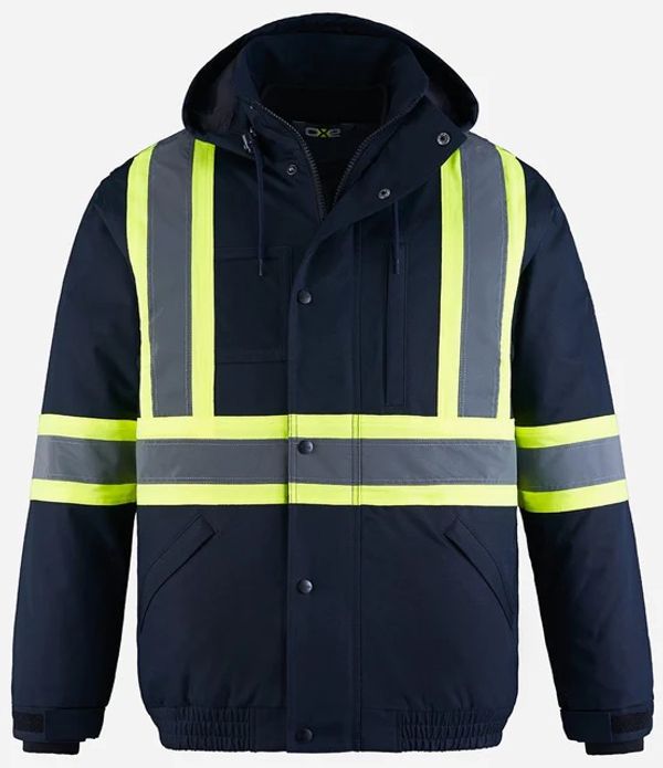Am image of a Custom CX2 Peterbuilt 3 in 1 Hi Vis Bomber Jacket in Navy!