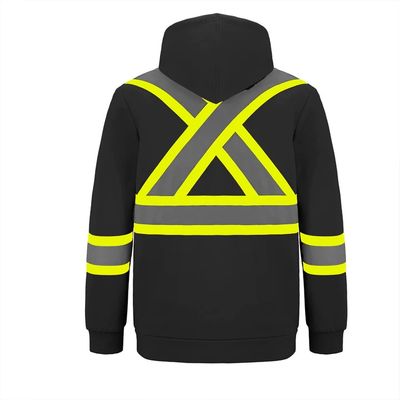 Am image of a Custom CX2 Infinity Hi Vis Polyester Full Zip Hoodie in Black!