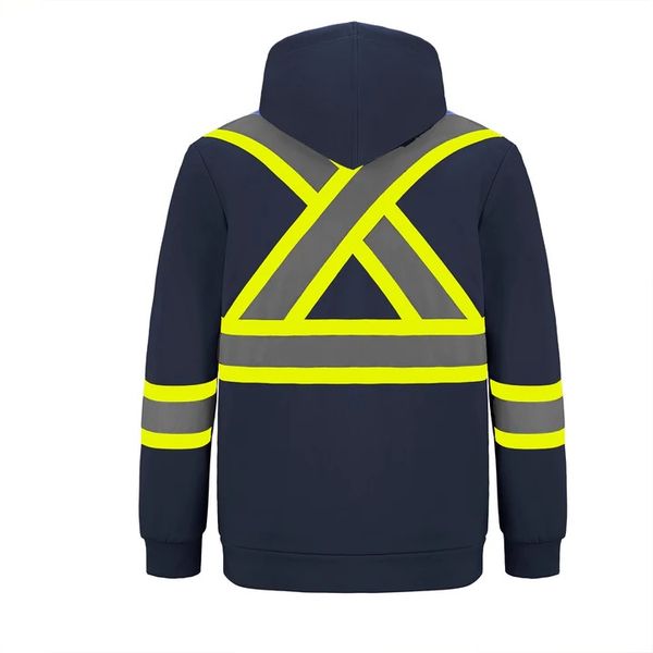 Am image of a Custom CX2 Infinity Hi Vis Polyester Full Zip Hoodie in Navy!