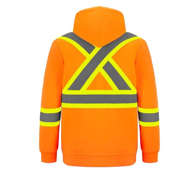 Am image of a Custom CX2 Infinity Hi Vis Polyester Full Zip Hoodie in Hi Vis Orange!