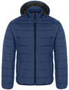 Am image of a Custom CX2 Glacial Youth Puffy Jacket with Detachable Hood in Navy!