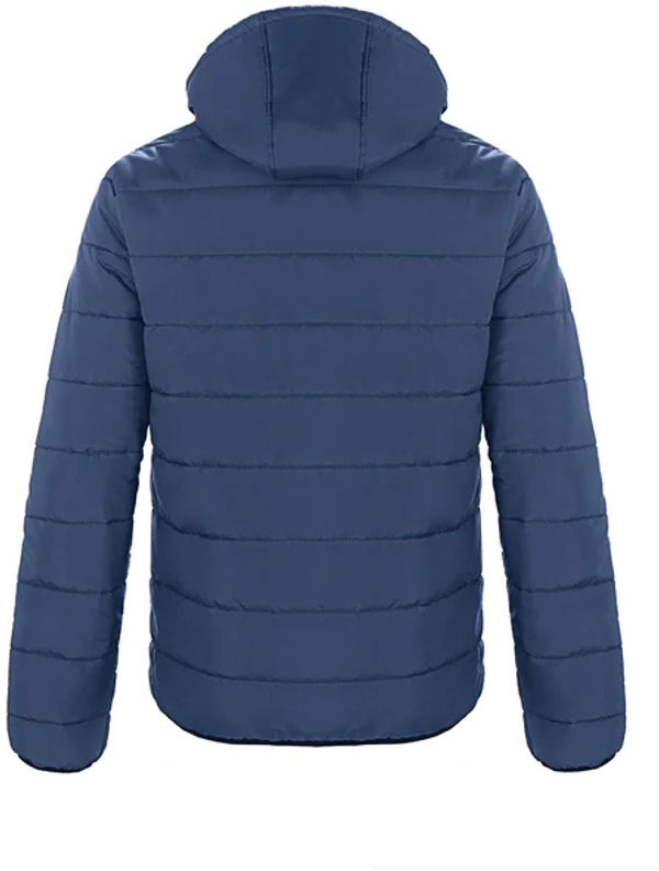 Am image of a Custom CX2 Glacial Youth Puffy Jacket with Detachable Hood in Navy!
