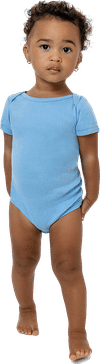 Am image of a Custom LA Apparel Baby Rib Infant One Piece in Baby Blue!