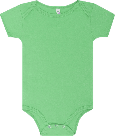 Am image of a Custom LA Apparel Baby Rib Infant One Piece in Grass Green!