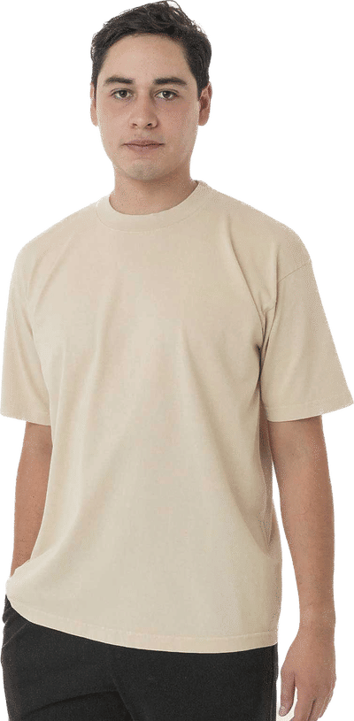 Am image of a Custom LA Apparel Grmnt Dye Crew Neck 6.5oz in Beige!