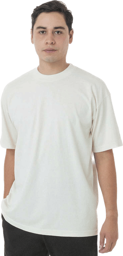 Am image of a Custom LA Apparel Grmnt Dye Crew Neck 6.5oz in Creme!