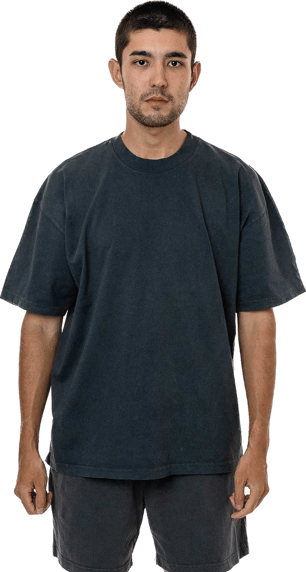 Am image of a Custom LA Apparel Grmnt Dye Crew Neck 6.5oz in Dolphin Blue!