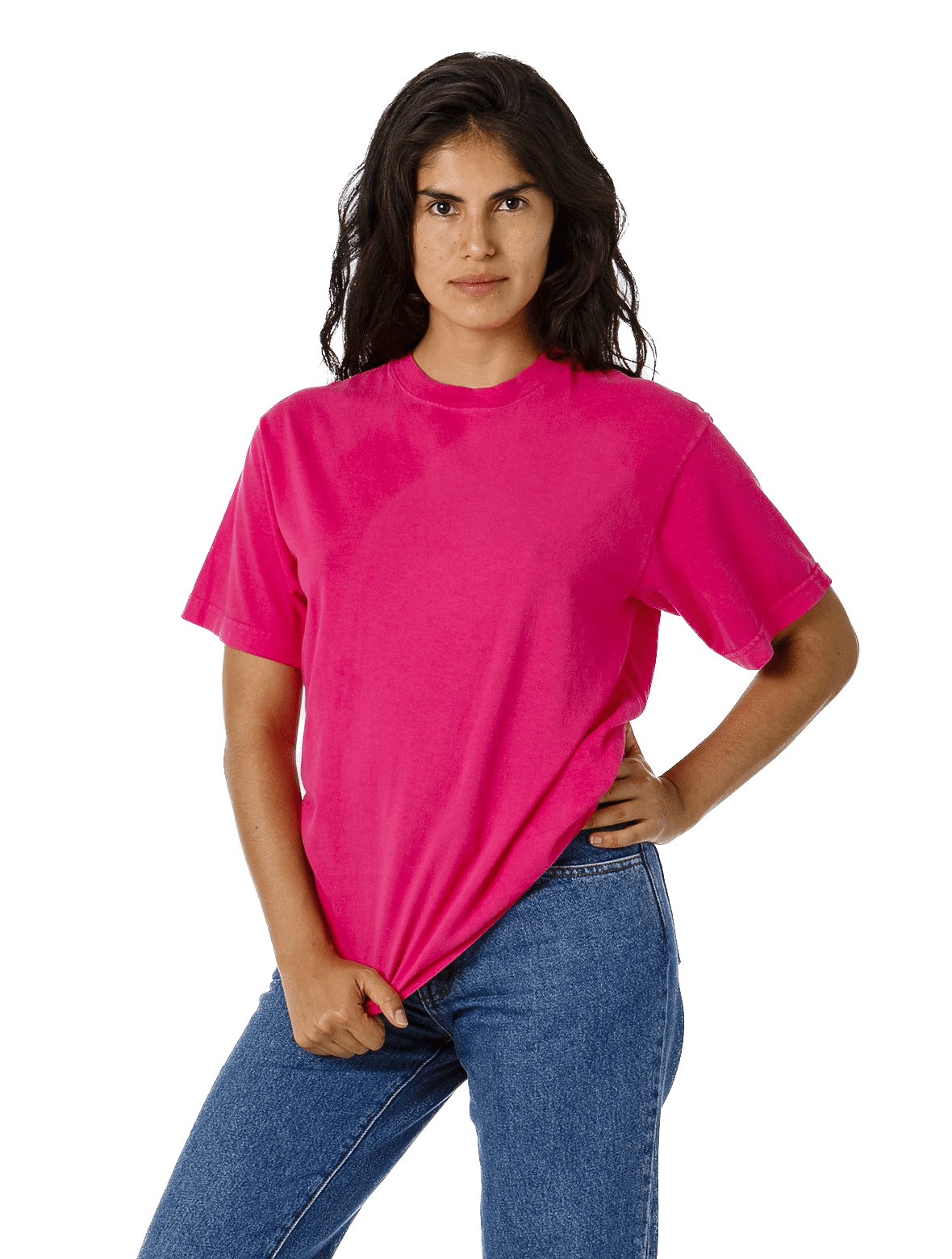 LA Apparel Grmnt Dye Crew Neck 6.5oz in Fuchsia