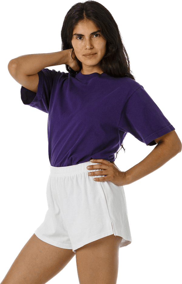Am image of a Custom LA Apparel Grmnt Dye Crew Neck 6.5oz in Purple!