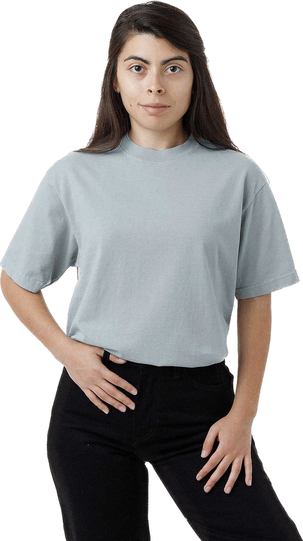 Am image of a Custom LA Apparel Grmnt Dye Crew Neck 6.5oz in Sage!