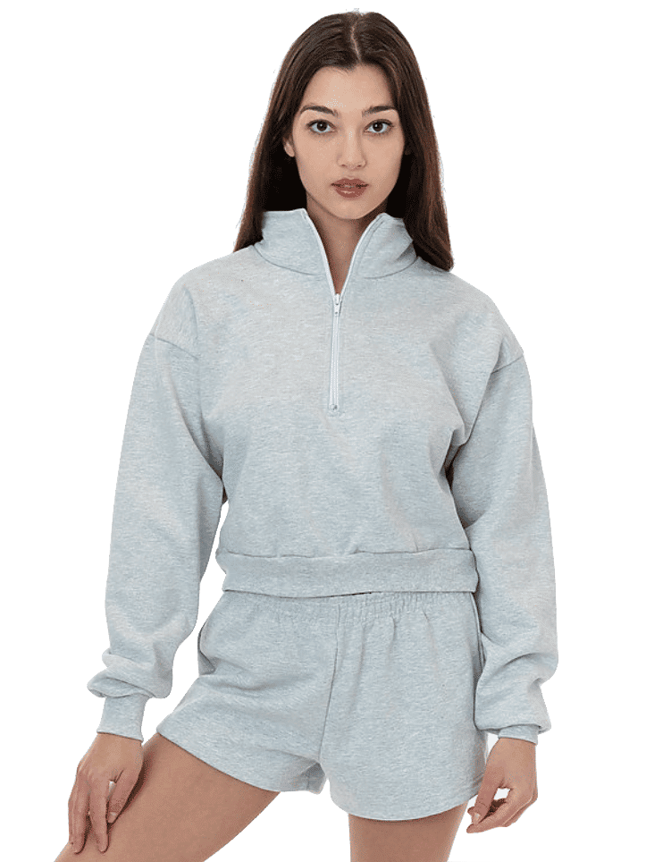 LA Apparel Heavy Fleece Cropped Half Zip Pullover