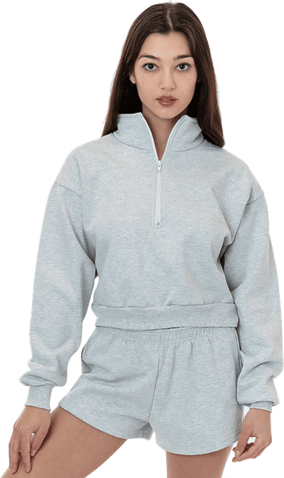 An image of a Custom LA Apparel Heavy Fleece Cropped Half Zip Pullover!
