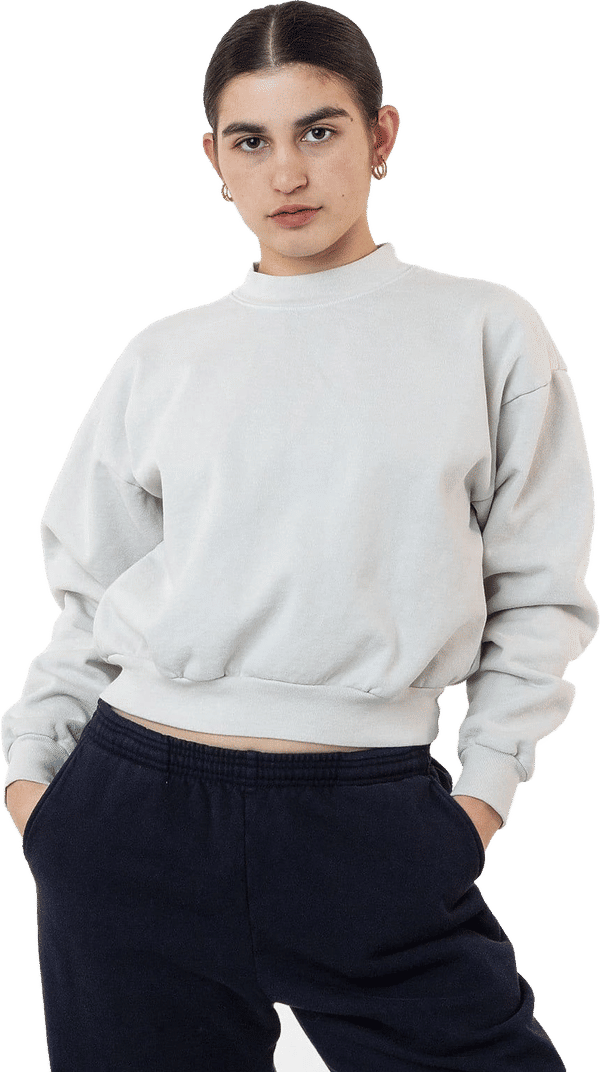 An image of a Custom LA Apparel HF Cropped Mock Neck Pullover!