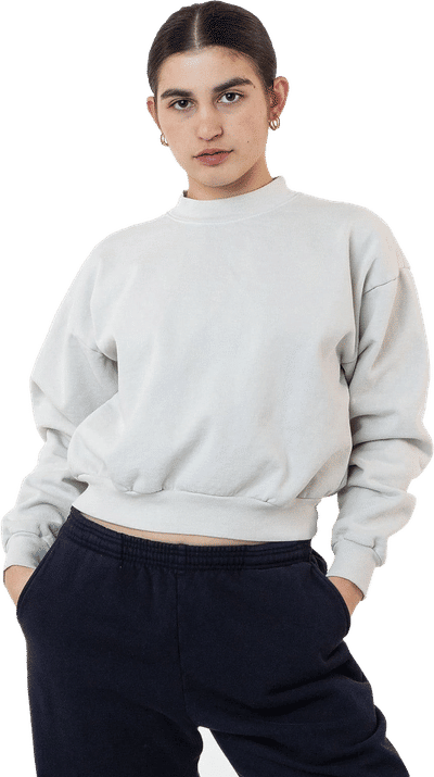 An image of a Custom LA Apparel HF Cropped Mock Neck Pullover!