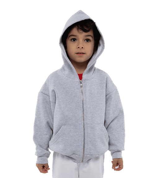 LA Apparel Kids 14oz Heavy Fleece Zip Up Hoodie in Ash