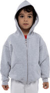 Am image of a Custom LA Apparel Kids 14oz Heavy Fleece Zip Up Hoodie in Ash!
