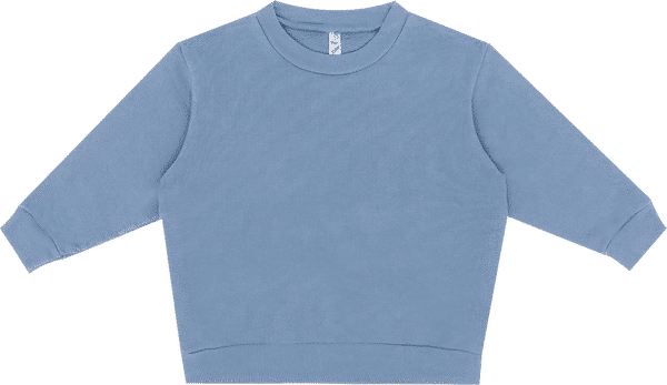 Am image of a Custom LA Apparel Kids Heavy Fleece Crewneck in Clear Blue!
