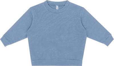Am image of a Custom LA Apparel Kids Heavy Fleece Crewneck in Clear Blue!